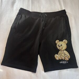 Avenue George V Paris Teddy Bear Black Cotton Shorts Drawstring Rhinestones 3X